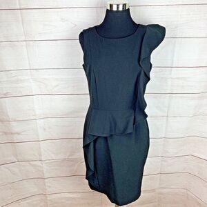 Calvin Klein Dress Black 8 Medium Ruffle Bodycon Formal Classic Zipper Career